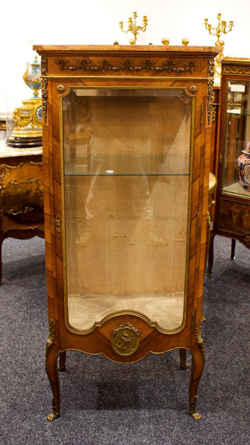 STUNNING ANTIQUE FRENCH KINGWOOD MARBLE TOP VITRINE CABINET - ADDITIONAL PHOTO 1