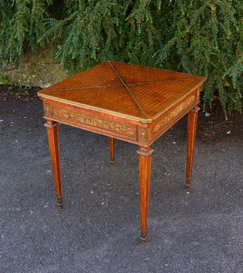 fig 1. 19th Century French King & Parquetry Envelope Games Table By Francois Linke