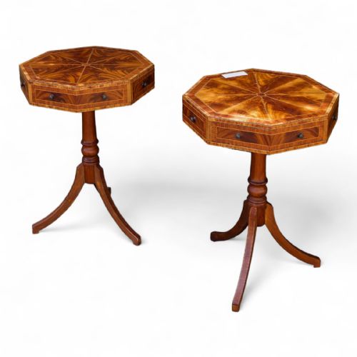 Early 20th Century Decorative Pair of Flamed Mahogany Drum Tables