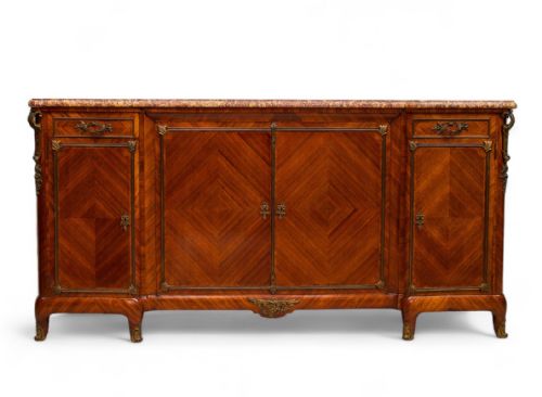 Stunning Antique French Marble Top Kingwood Side Cabinet by G.durand