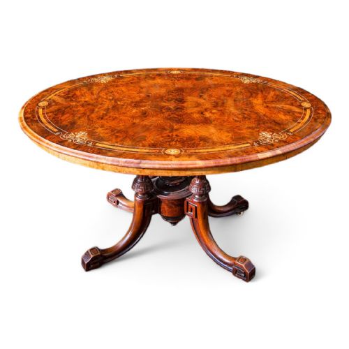 Stunning Antique Victorian Burr Walnut Inlaid Loo Table