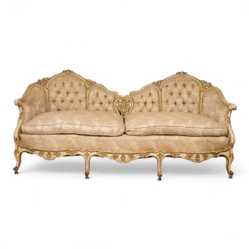 Antique French Painted Carved Settee