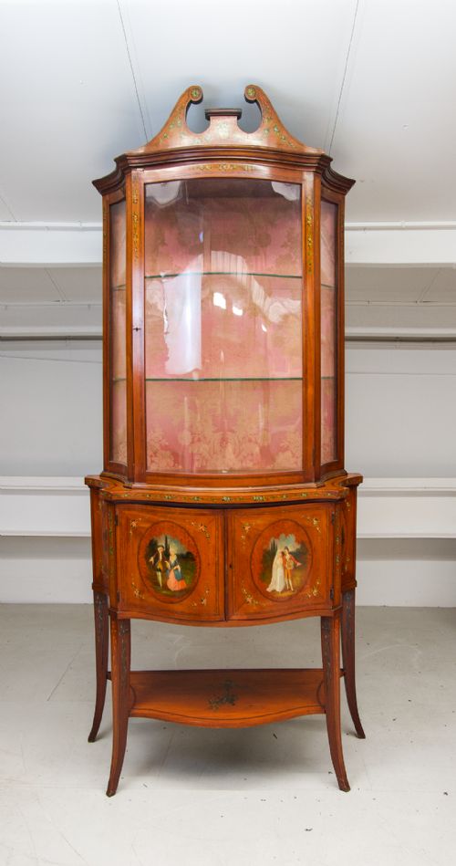ANTIQUE 19TH CENTURY SATINWOOD PAINTED CABINET ON STAND - ADDITIONAL PHOTO 2