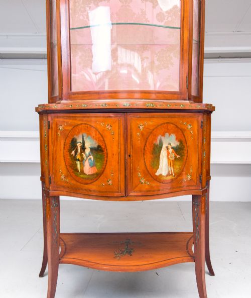 ANTIQUE 19TH CENTURY SATINWOOD PAINTED CABINET ON STAND - ADDITIONAL PHOTO 3