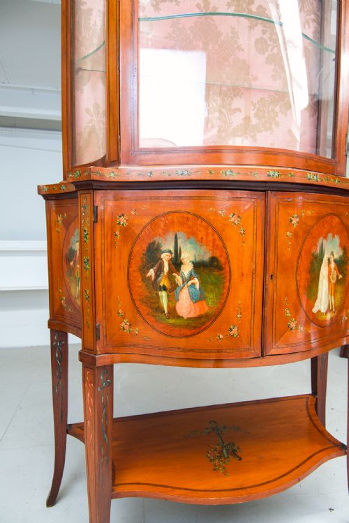 ANTIQUE 19TH CENTURY SATINWOOD PAINTED CABINET ON STAND - ADDITIONAL PHOTO 4