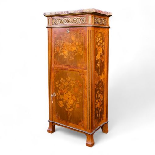 Antique French Marble Top Marquetry Inlaid Secretaire