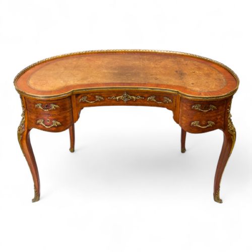 Stunning Antique Parquetry Inlaid Kidney Shaped Desk