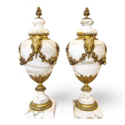 Large Pair of Antique Marble & Ormolu Mounted Urns