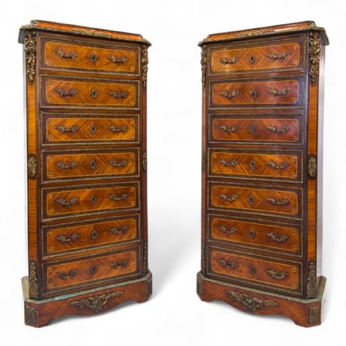 Exquisite Antique Pair French Kingwood Wellington Chests