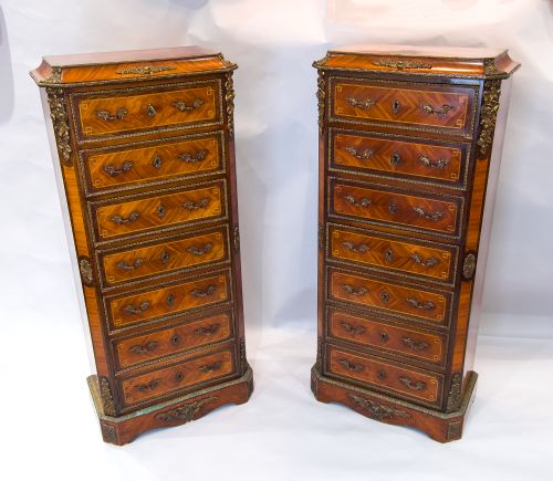fig 1. Exquisite Antique Pair French Kingwood Wellington Chests