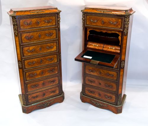 fig 2. Exquisite Antique Pair French Kingwood Wellington Chests