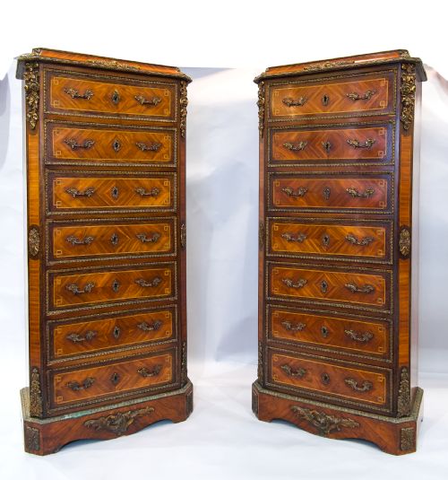 fig 3. Exquisite Antique Pair French Kingwood Wellington Chests