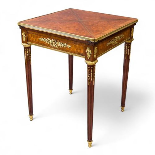 Antique French Mahogany & Parquetry Inlaid Envelope / Games Table