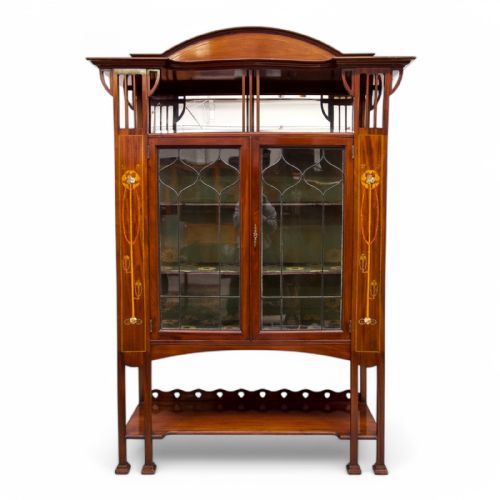 ANTIQUE MAHOGANY INLAID ART NOUVEAU DISPLAY CABINET