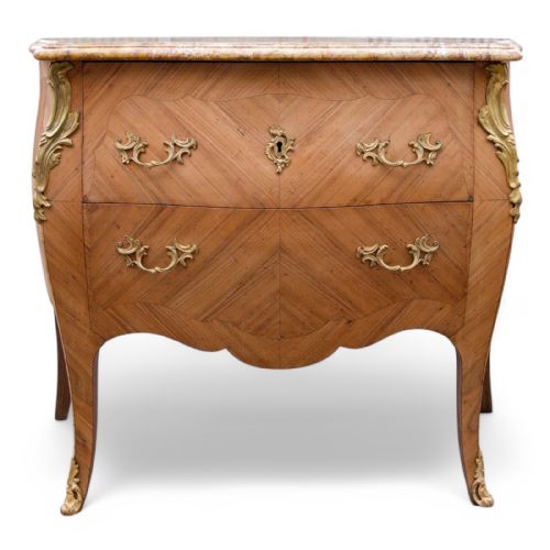 ANTIQUE FRENCH MARBLE TOP ORMOLU MOUNTED COMMODE CHEST