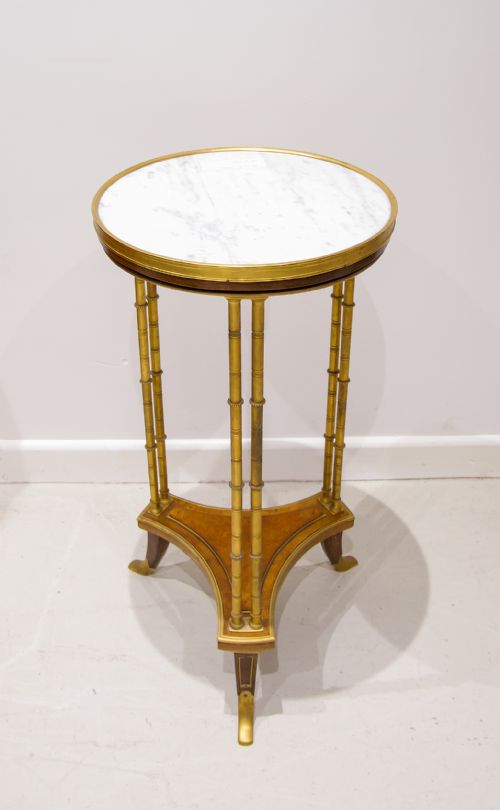 ANTIQUE FRENCH MARBLE TOP GUERIDON ROUND SIDE TABLE IN THE MANNER OF ADAM WEISWEILER - ADDITIONAL PHOTO 1