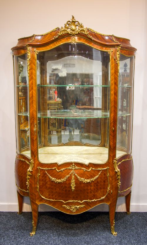 fig 1. Antique French Kingwood Vitrine Cabinet By Maison Mottheau
