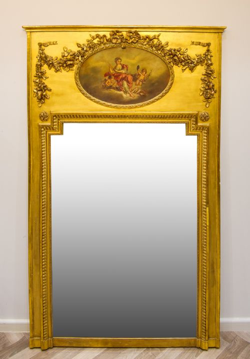 fig 1. Large Antique Giltwood & Painted Panel Mirror