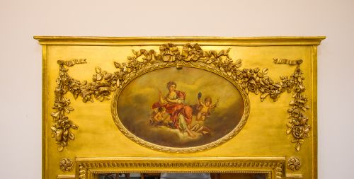 fig 2. Large Antique Giltwood & Painted Panel Mirror