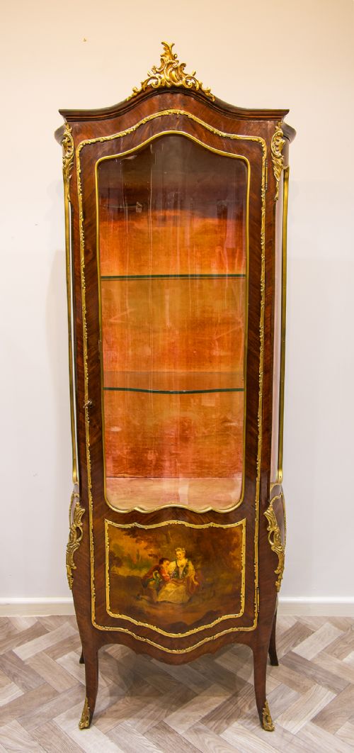fig 1. Antique Vernis Martin Serpentine Fronted Display Cabinet
