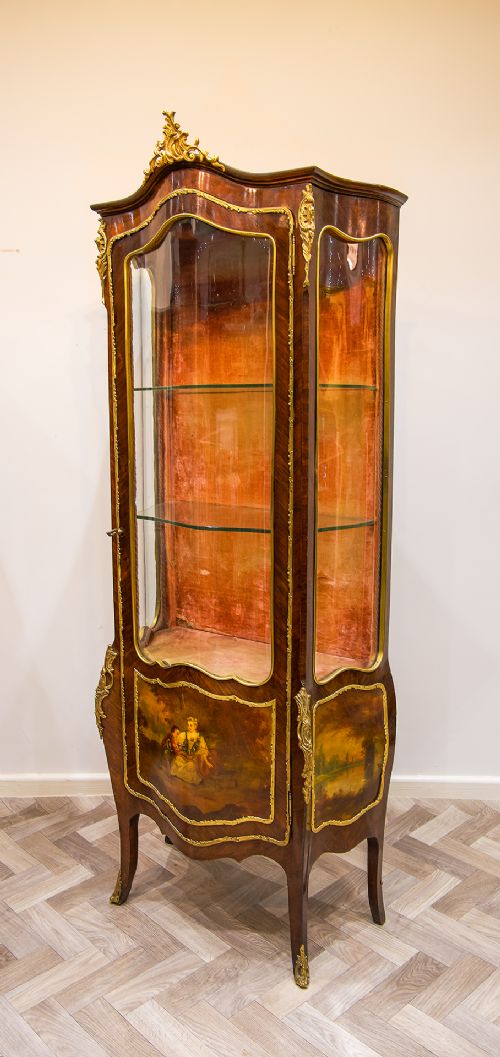 fig 3. Antique Vernis Martin Serpentine Fronted Display Cabinet