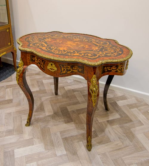 fig 2. Antique French Amboyna, Ebony & Marquetry Inlaid Centre Table