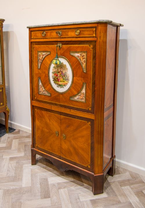 fig 2. Antique French Tulipwood And Kingwood Secretaire Cabinet With Porcelain Panels