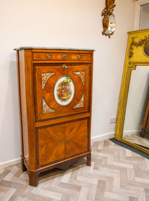 fig 3. Antique French Tulipwood And Kingwood Secretaire Cabinet With Porcelain Panels