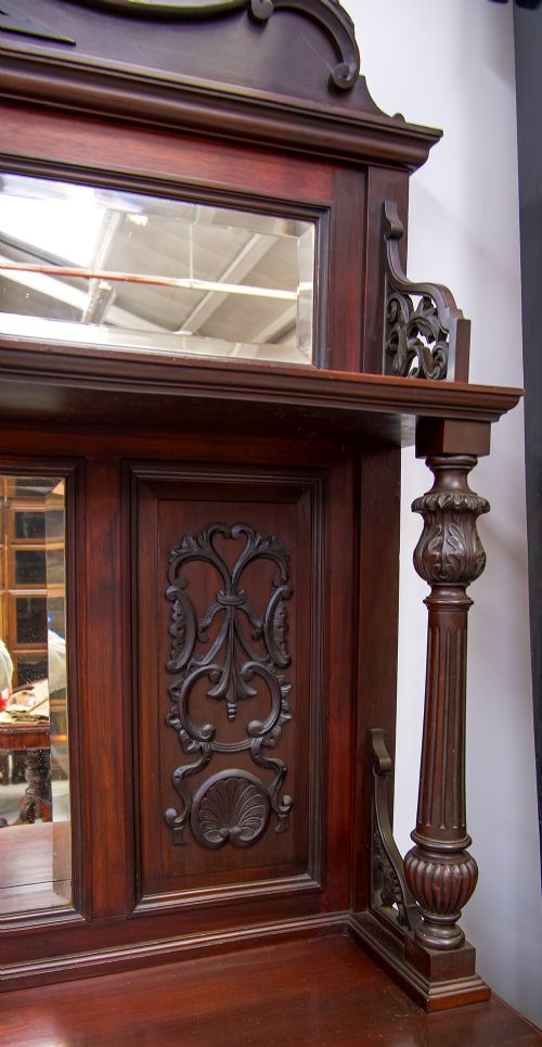 fig 3. Antique Victorian Carved Mahogany Mirror Back Sideboard With Brass Handles