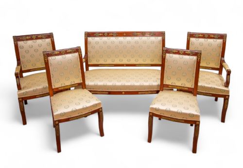 Antique French Mahogany Empire Style Suite - Settee & Chairs