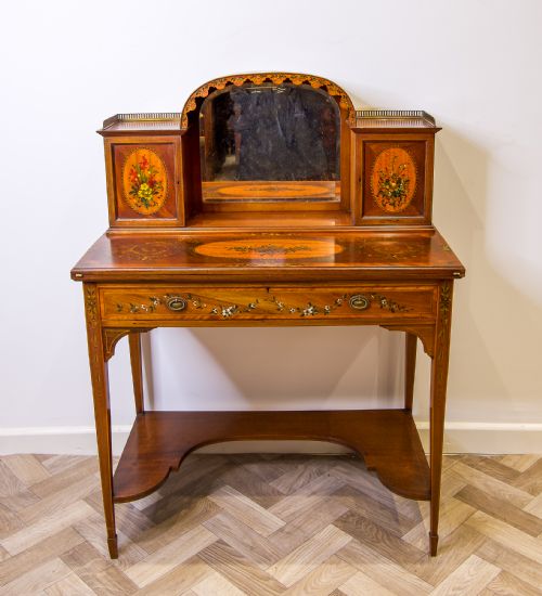 fig 1. Antique Mahogany & Satinwood Painted Writing / Dressing Table