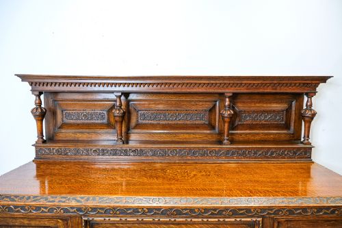 ANTIQUE CARVED OAK DINING SUITE TABLE 6 CHAIRS SIDEBOARD SIDE TABLE - ADDITIONAL PHOTO 3
