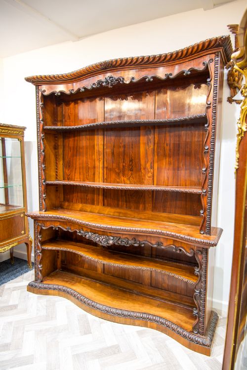 fig 2. Antique 19th Century Rosewood Serpentine Open Bookcase With Adjustable Shelves