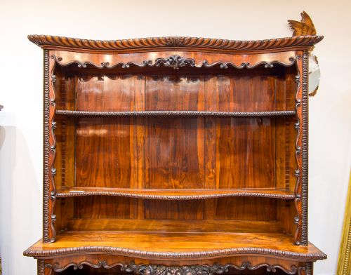 fig 4. Antique 19th Century Rosewood Serpentine Open Bookcase With Adjustable Shelves