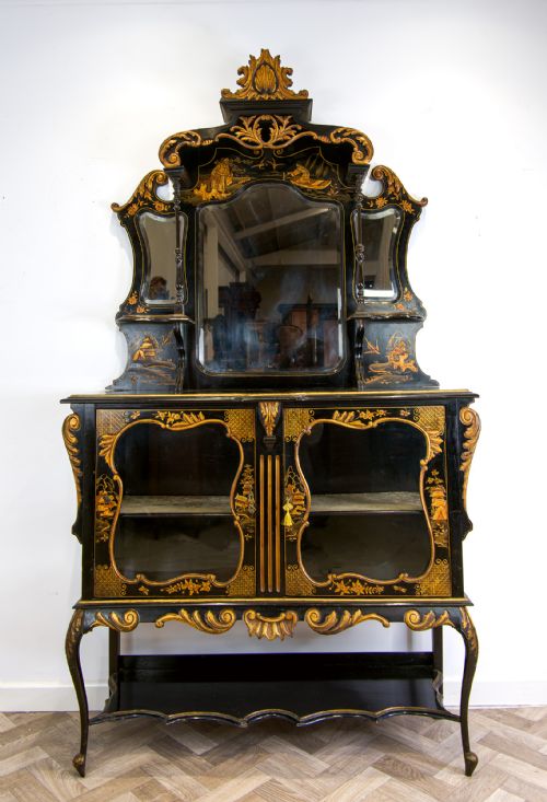 fig 1. Antique Chinoiserie Decorated Lacquered Ebonised Cabinet