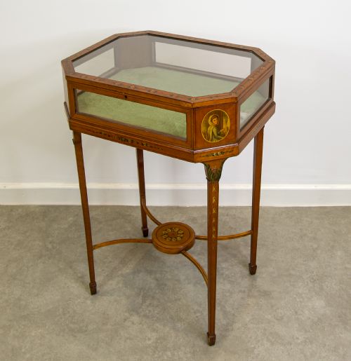 Antique Satinwood Painted Display Table / Bijouterie Table