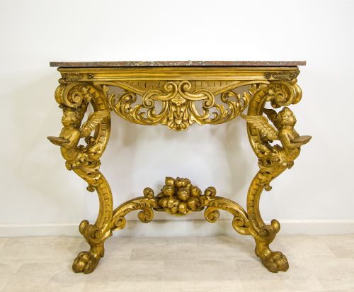 fig 2. Antique Carved Giltwood Marble-Top Console Table, Circa 1900