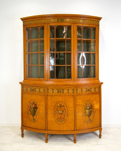 Antique Satinwood Painted Display Cabinet / Bookcase