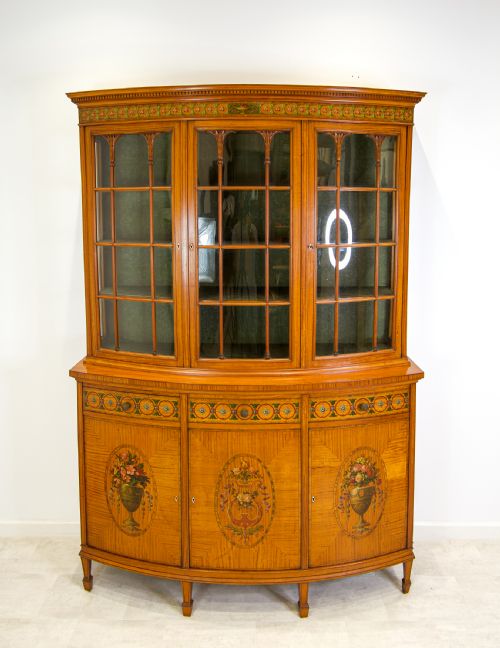 fig 1. Antique Satinwood Painted Display Cabinet / Bookcase