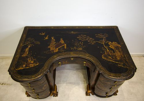 fig 1. Antique Chinoiserie Black Lacquer Desk with Gilt Decoration 19th Century