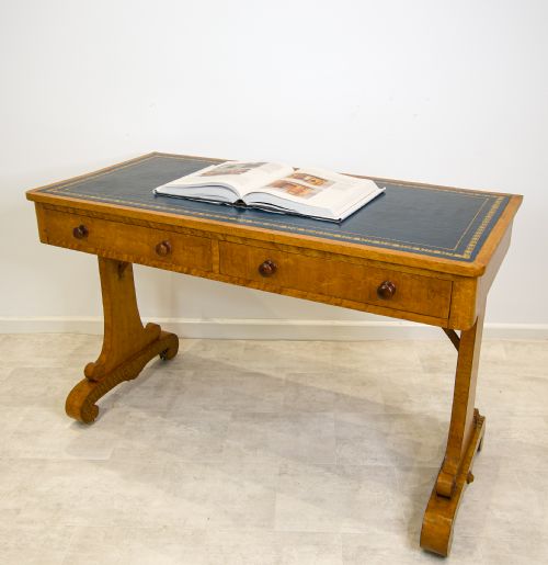 fig 1. Antique 19th Century Maplewood Writing Desk with Leather Inset Top