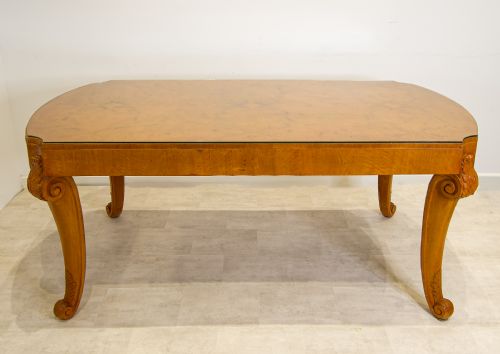 Antique Burr Walnut Dining Table – Carved Cabriole Legs – C.1930 – Art Deco