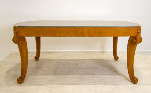 fig 1. Antique Burr Walnut Dining Table – Carved Cabriole Legs – c.1930 – Art Deco