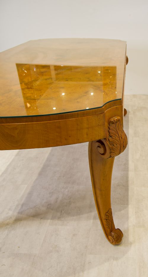 fig 2. Antique Burr Walnut Dining Table – Carved Cabriole Legs – c.1930 – Art Deco