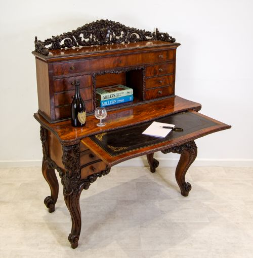 fig 1. Antique Carved Mahogany Writing Desk c.1900