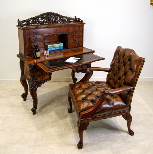 fig 2. Antique Carved Mahogany Writing Desk c.1900