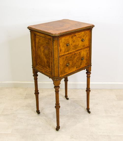 Antique French Burr Walnut Chest / Side Table, C.1900
