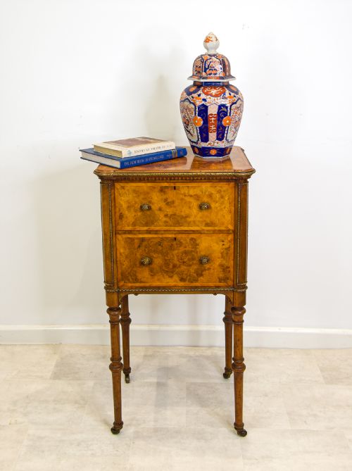 fig 1. Antique French Burr Walnut Chest / Side Table, c.1900