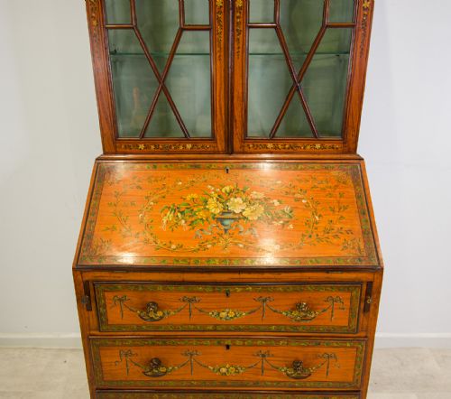 fig 2. Antique Satinwood Painted Bureau Bookcase (Adam Revival, c.1890)
