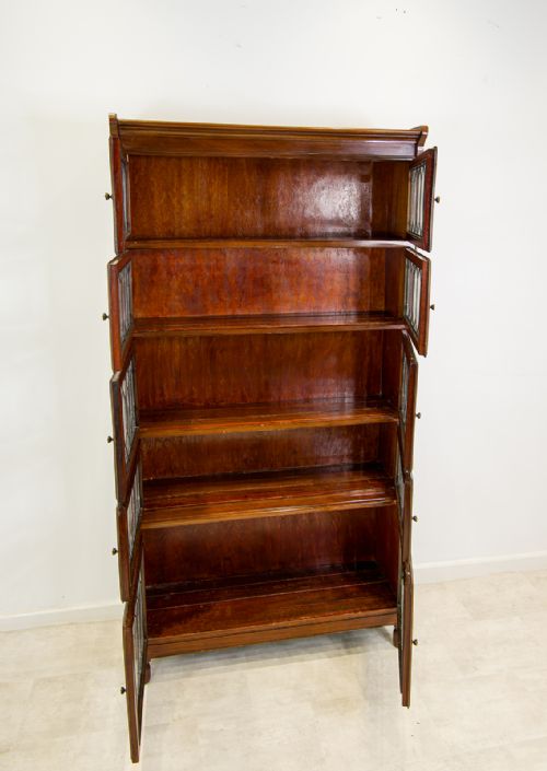 fig 2. Antique Minty Mahogany Barrister Bookcase with Leaded Glass - Early 20th Century